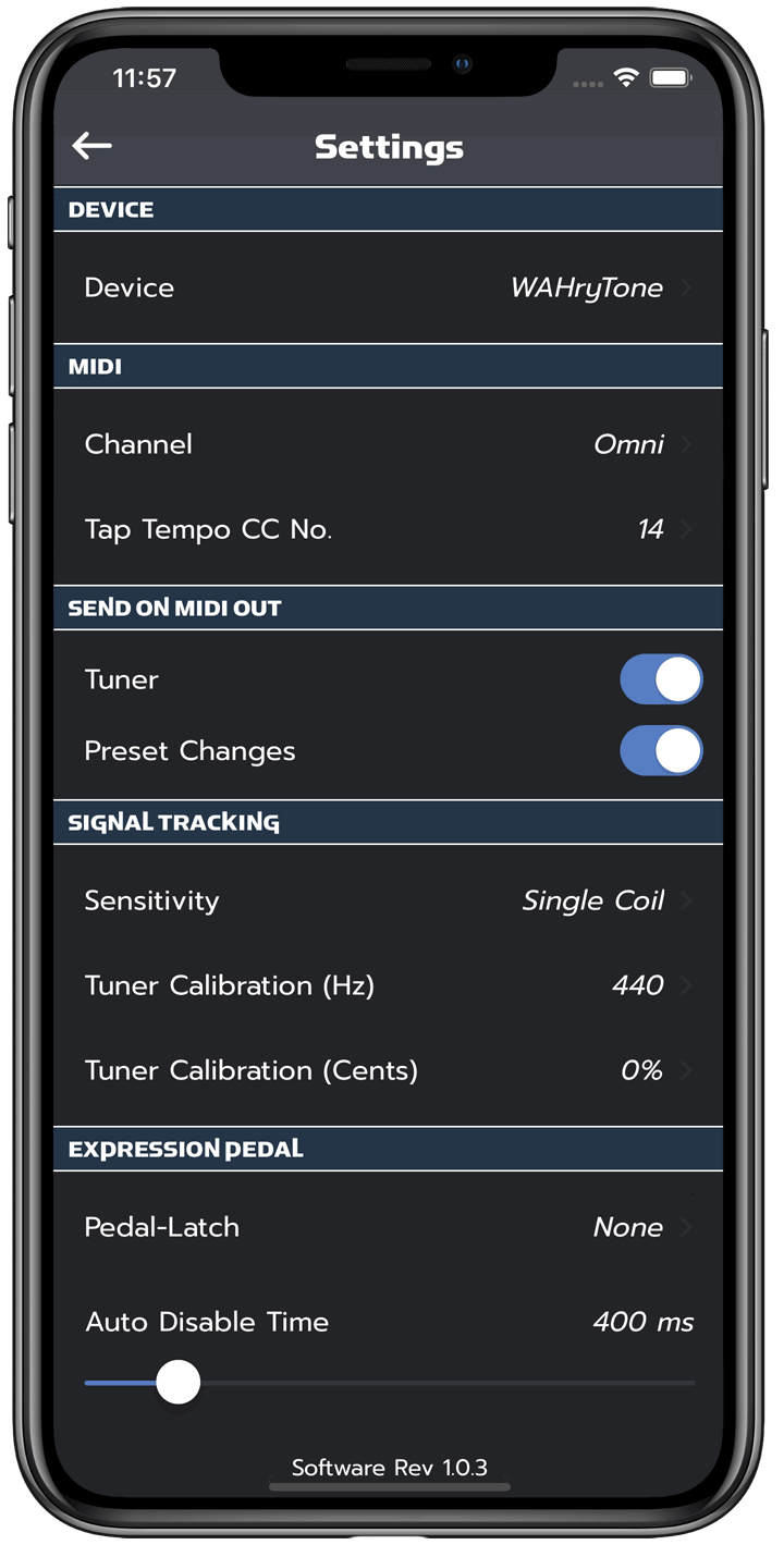 Prostage Remote Control app => Settings